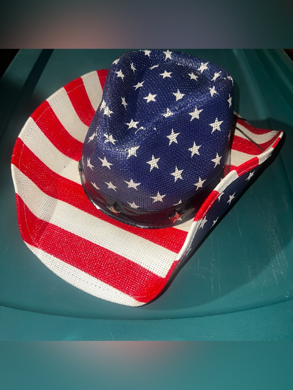 NWOT Cowboy/Cowgirl Red/White/Blue Stripes/Stars Straw Hat Women’s
